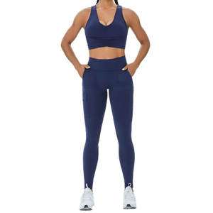 Leggings de Yoga taille élastique 2025 plus récent ensemble de Yoga sans couture 2 pièces soutien-gorge Legging costume d'entraînement Leggings pour les femmes - Product Image 1
