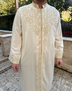 Jubbah marocaine d'hiver pour homme, en lin, à manches longues, anti-froissement, faite à la main, robe islamique brodée, robe d'imam, tampon pour les musulmans - Product Image 4