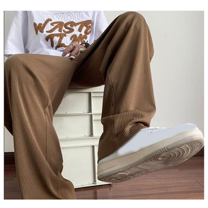 Pantalon en tricot côtelé tendance pour hommes Pantalon baggy en tissu doux en vrac avec coupe décontractée toute la journée Vêtements d'intérieur en style de rue teint en couleur unie - Product Image 6
