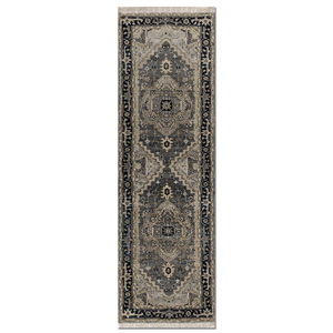 Alfombra Savana Clásica de Lana Anudada a Mano, Diseño Rectangular con Medallón Gris y Negro, para Sala de Estar o Dormitorio Juvenil, Modelo Lca-202 - Product Image 1