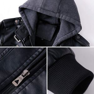 2024 Men's High <b>Street</b> Style Hooded Collar Leather Jacket High Quality Canvas Best Price Different Winter Colors Available - Product Image 5