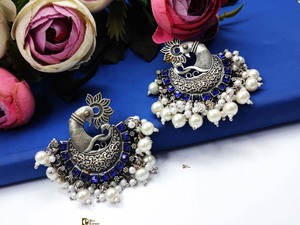<b>Silver</b> Replica <b>Earring</b> Light Weight <b>Earring</b> Peacock Design <b>Earring</b> Girls Wear Casual Party Wear and Gifted - Product Image 1