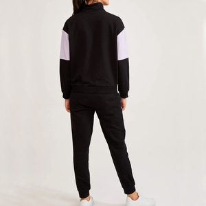 Ensemble deux pièces pour femmes, couleur unie, manches longues, fermeture éclair, col montant, survêtements de sport décontractés - Product Image 3