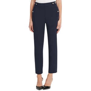 Pantaloni Eleganti da Donna DKNY a Vita Alta con Bottoni Blu Taglia 12 - Antipiega Traspiranti, Modelli Svasati e a Matita per l'Ufficio - Product Image 1