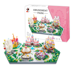 3in1 micro gạch vui chơi giải trí công viên kim cương khối xây dựng toys7416pcs + lâu đài tàu cướp biển Đu Quay Bánh Xe Carousel - Product Image 1