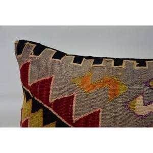 Almohada de lana de retazos Kilim multicolor, 12x36 pulgadas - Product Image 2