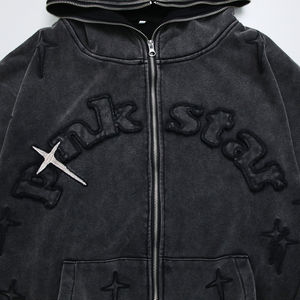 Sweat à capuche grande taille Sweat à capuche vintage de haute qualité 100% coton lavé à l'acide Sweat à capuche lourd Streetwear 460g Pull en détresse - Product Image 5