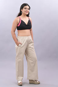 กางเกงขาตรงผ้าฝ้ายลำลองของผู้หญิงกางเกงฮาเร็มสีพื้นแบบเรียบทำด้วยมือทรงหลวมขนาดพิเศษขายส่ง - Product Image 4