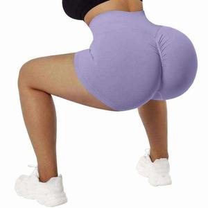 Short de yoga fitness sans couture pour femmes taille moyenne hanche levage couleur unie respirant taille élastique Booty Shorts - Product Image 4