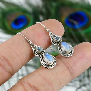 Blue Fire <b>Moonstone</b> Gemstone <b>Earrings</b> 925 Solid Sterling Silver Girls Stone <b>Earrings</b> for Women Dangle Silver <b>Earrings</b> Jewelry - Product Image 3