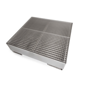 Vasca di raccolta pro-line in acciaio inox per 4 barili, con spazio per il passaggio, con griglia in acciaio inox, 1260x1342x390 - Product Image 5