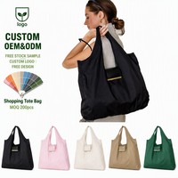 Sac fourre-tout pliable grande capacité, imperméable, avec cordon de serrage, réutilisable pour les courses et les voyages, en cuir PU, logo personnalisé, écologique, OEM