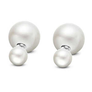 Pendientes de Doble Perla Redonda Blanca de Agua Dulce de Calidad AAA en Oro Blanco de 14K de 8-11 mm para Mujer - Product Image 3
