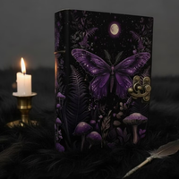 400 pages Journal en cuir mystique papillon imprimé cahier à couverture rigide avec champignons feuillage violet clair de lune et fermoir décoratif