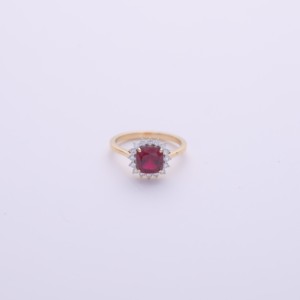 IGI Certified Cushion Cut Ruby Halo Diamond <b>Ring</b> in 14K Yellow / White & Rose Gold - Product Image 1