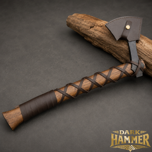 Hache à barbe viking médiévale antique forgée à la main en acier à haute teneur en carbone avec housse en cuir et enveloppe de poignée Dark Hammer - Product Image 2