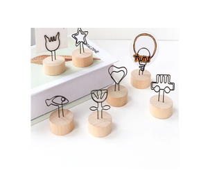 Soporte de clip de nombre de metal y base de madera rústica artesanía natural redondo y portatarjetas de diferentes formas de metal - Product Image 6