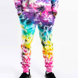 Conjunto de sudadera con capucha y pantalones deportivos de chándal para hombre, multicolor, estilo tie-dye, de dos piezas, de forro polar, ajuste slim, informal, deportivo, para entrenamiento. - Product Image 2