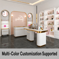 Présentoir cosmétique arqué de luxe entièrement assemblé avec éclairage LED chaud, vitrine pour soins de la peau, mobilier de salon de beauté