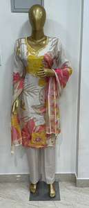 100% Kurta estampado de algodón puro con pantalón y diseñador Dupatta fabricante indio conjunto de traje de fiesta de verano/invierno de 3 piezas - Product Image 3