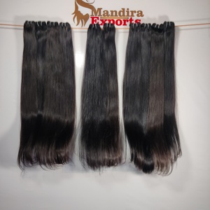 100% máquina de doble trama natural suave recto paquetes sin procesar color negro virgen indio templo extensiones de cabello humano - Product Image 3