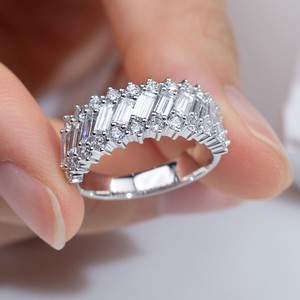 IGI Certified CVD HPHT Lab Grown <b>Emerald</b> Cut Channel Set <b>Ring</b> Sterling Silver Rose Gold Plated Eternity <b>Ring</b> for <b>Men</b> Women - Product Image 3