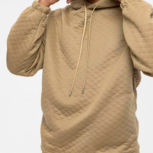 Ensemble de survêtement matelassé beige pour homme en gros, confortable, sweat-shirt beige, pantalon de survêtement, tenue matelassée décontractée en deux pièces, survêtement chaud décontracté - Product Image 6