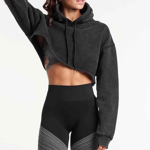 Las mejores sudaderas con capucha cortas de punto para mujer Sudadera de invierno estampada con logotipo frontal Precio al por mayor - Product Image 4