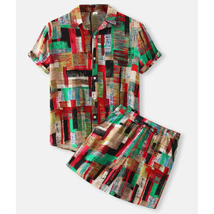 2025 conjuntos cortos para hombre, camisas de playa hawaianas de dos piezas, conjunto de 2 piezas de poliéster 100% estampado para hombre, conjunto de pantalones cortos hawaianos - Product Image 1