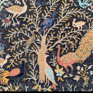 Tapis en laine 6x9 fait à la main thème arbre oiseau bleu haute qualité maison moderne hôtels restaurants salle de prière décor brodé abstrait - Product Image 1