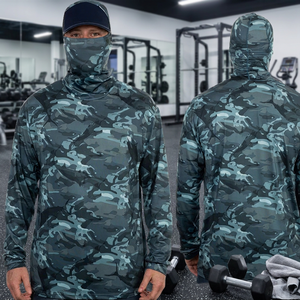 เสื้อเชิ้ตตกปลาผู้ชายลายพรางมีฮู้ด ป้องกันแสงแดด UPF 50 แขนยาว ป้องกันรังสียูวี พร้อมผ้าคลุมหน้าแบบพิมพ์ลาย - Product Image 5