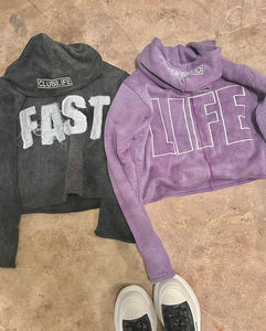 เสื้อฮู้ดผู้ชายแบบมีซิปผ้าซักลายกรดซีดจางมีฮู้ดผ้าปะติด - Product Image 6