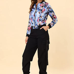 Veste bomber d'hiver pour femme, nouvelle collection 2023, col montant, fermeture éclair, style varsity, 100% polyester, toile vintage - Product Image 3