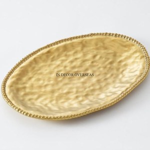 Superior Quality Acacia Wooden And High Grade Gold Plated Metal Made Unique Designer Round Shape Serving <b>Tray</b> In Lowest Price - Product Image 4