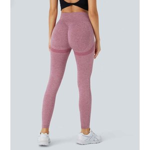 New Wholesale High Waisted Women's Solid Color Yoga <b>Leggings</b> Full Length Seamless Elastic Waist Sport Pants <b>Pink</b> - Product Image 2