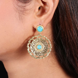 Producto de Venta caliente estilo bohemio turquesa chapado en oro 925 pendientes de plata esterlina joyería de moda para mujeres - Product Image 2