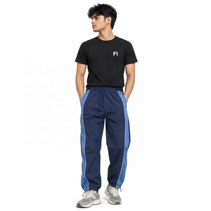Custom Nylon Polyester Track men's pants Elastic Waist Drawstring Side Pocket Contrast Panel Casual Streetwear <b>Athletic</b> Bottoms - Product Image 1