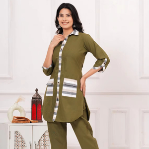 Conjunto Kurti para todas las estaciones para mujer con pantalón: La moda cumple con la funcionalidad accesible a un precio razonable - Product Image 1