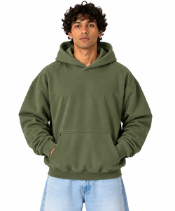 Sudadera con Capucha Verde Oliva para Hombre, Corte Holgado, Forro Polar de Algodón, Diseño Casual con Bolsillos, Ropa de Invierno, ODM, Antiencogimiento - Product Image 1