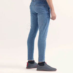 Pantalones vaqueros rectos ajustados de tiro medio para hombre, 100% algodón, cómodos, informales, ligeros, de tela de lona alta, teñidos lisos - Product Image 3