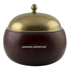 High Quality Wooden Hotpot <b>Round</b> Shape Handmade Designer Casserole Superior Quality Luxury New Metal Food Warmer - Product Image 4