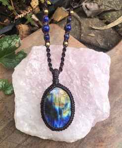 Boho Style Labradorite Collier Réglable Macramé À La Main Pierres Précieuses Bijoux Spirituel Guérison Cadeau - Product Image 4