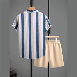 Baggy en coton surdimensionné personnalisé unisexe Survêtement d'été pour hommes 2 pièces respirant Patchwork Streetwear Short Set - Product Image 2