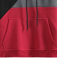 Black <b>Grey</b> Red Colorblock <b>Hoodie</b> Unisex Fleece Pullover Winter Hooded Sweatshirt With Kangaroo Pocket Casual Streetwear - Product Image 5