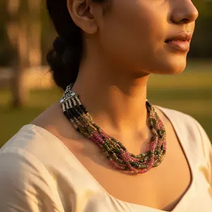 Multi-Color Tourmaline Bead Necklace Bohemian Vintage <b>Religious</b> Trendy Gemstone Jewelry with Jade Garnet Turquoise <b>Gift</b> - Product Image 1