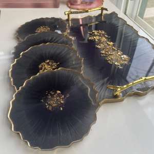 Artisanat intemporel 2022 Dernier design multicolore en résine époxy et bois artisanal peint à la main Plateau de service rivière 4 pièces Ensemble de dessous-de-verre - Product Image 2