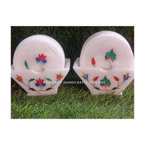 Grossiste indien 6 pièces ensemble de sous-verres à thé en marbre incrusté de très bas prix artisanat en pierre - Product Image 3