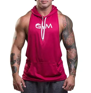 Men bodybuilding gym training workout running sleeveless hoodies slim fits cotton polyester pullover sleeveless hoodie