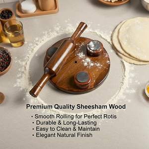 Wooden Rolling Pin Board Roti <b>Chapati</b> <b>Maker</b> Handcrafted Eco-Friendly Floral Pattern Kitchen Essential Traditional Indian Cooking - Product Image 2