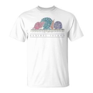 T-shirt con grafica conchiglie di Sanibel Island, abbigliamento promozionale a tema spiaggia - Product Image 1